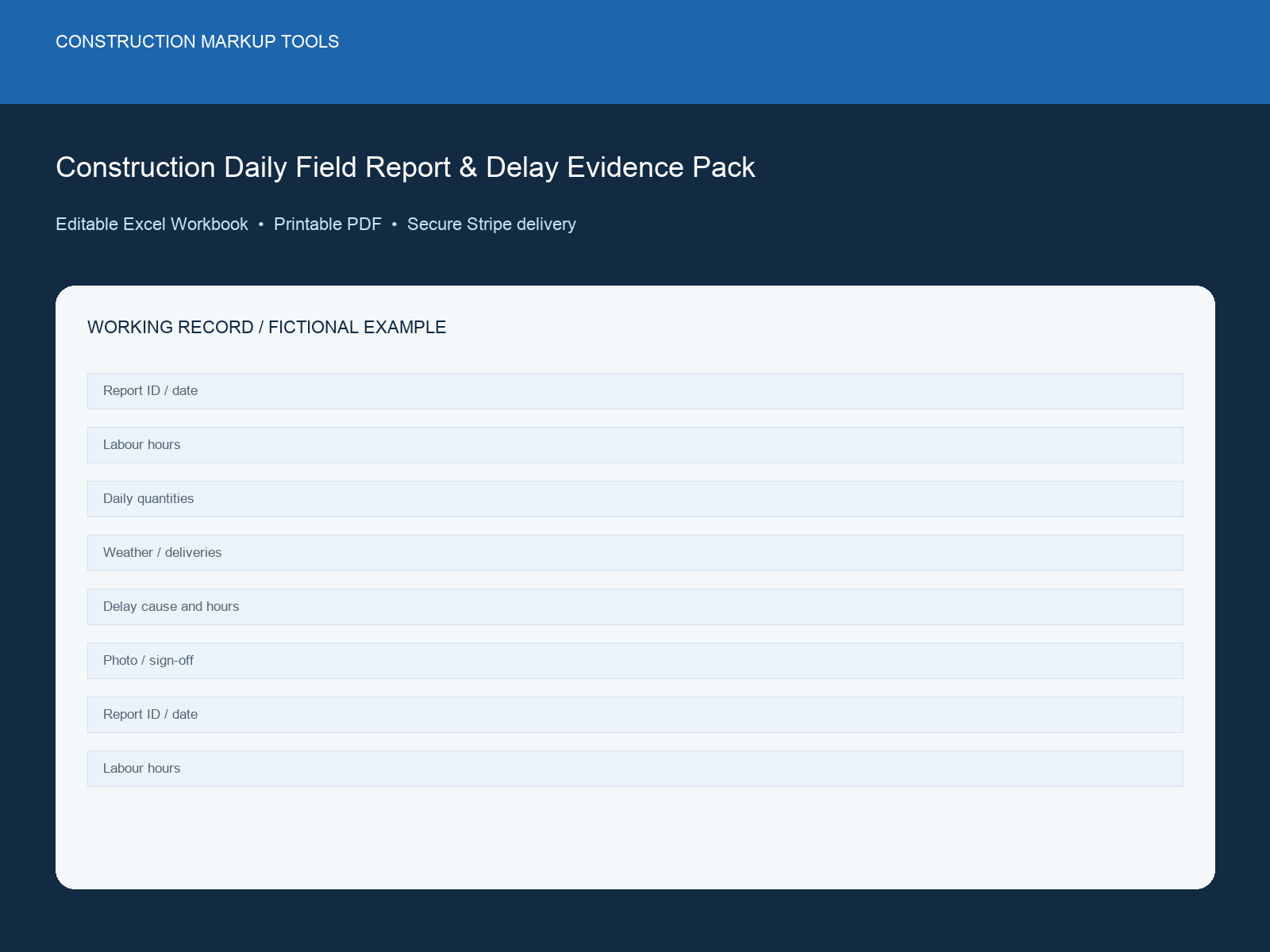 Construction Daily Field Report & Delay Evidence Pack dashboard preview