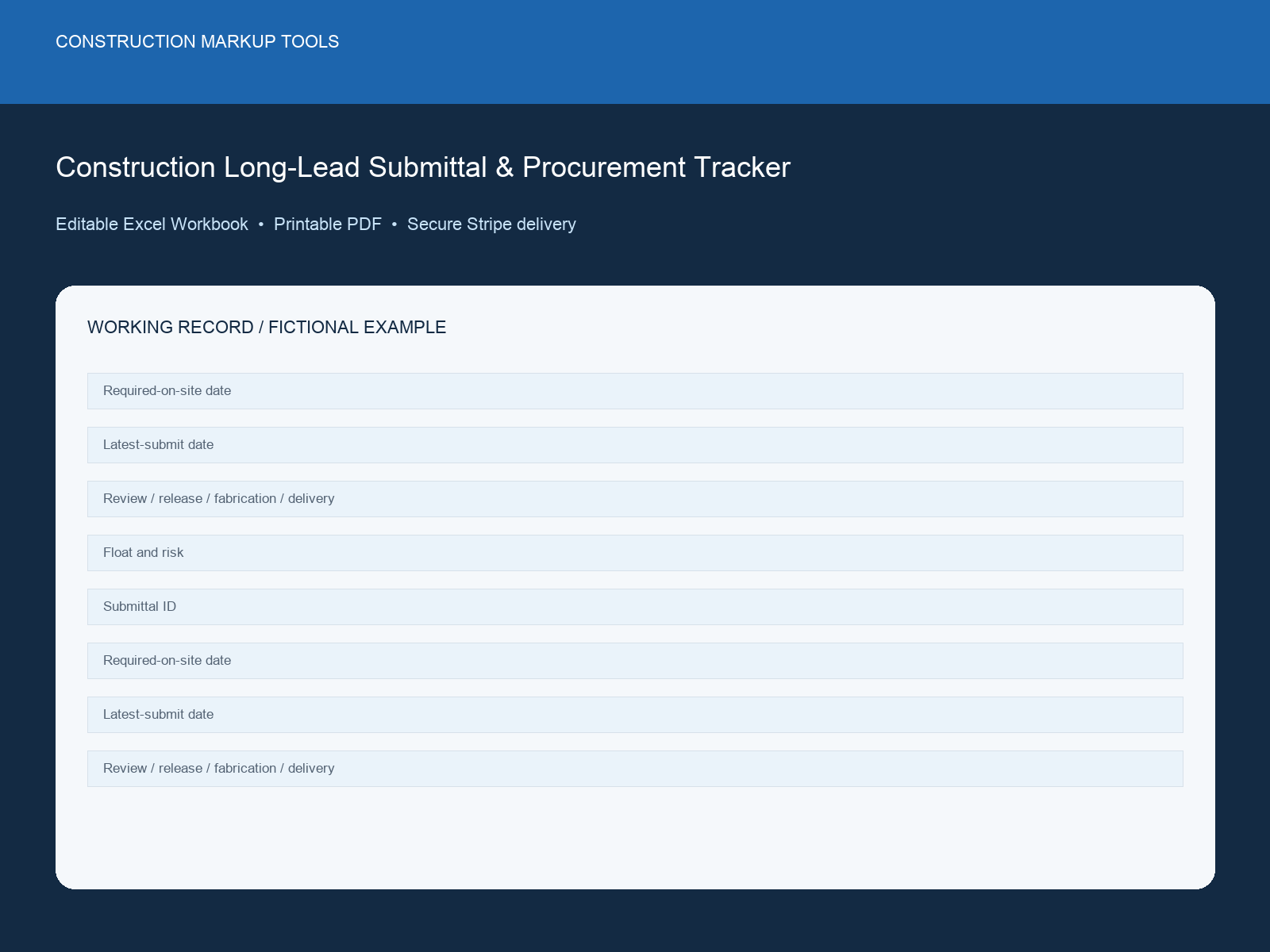 Construction Long-Lead Submittal & Procurement Tracker dashboard preview