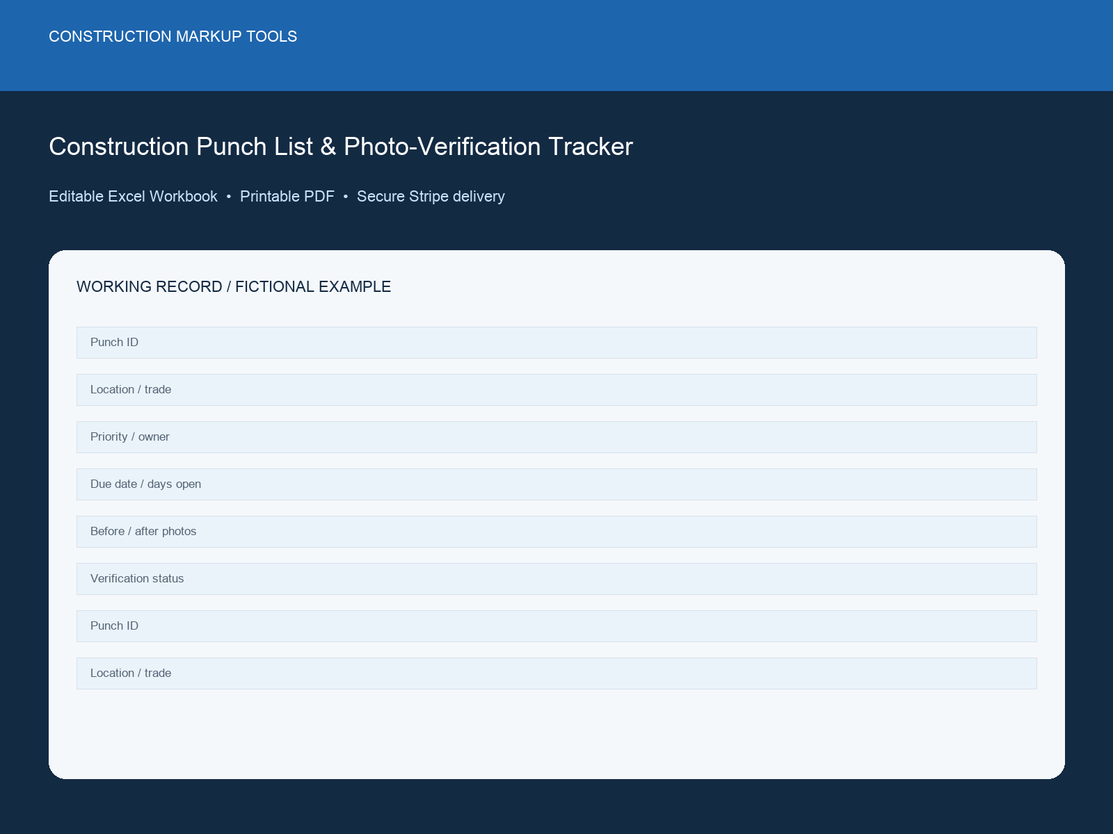 Construction Punch List & Photo-Verification Tracker dashboard preview