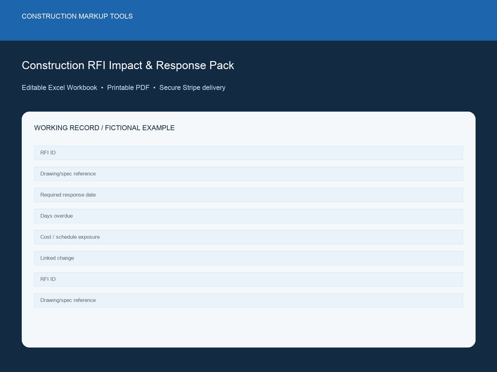 Construction RFI Impact & Response Pack dashboard preview