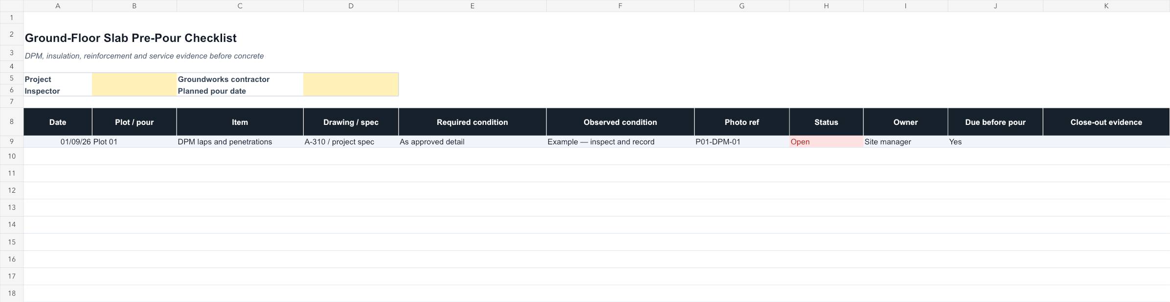 Ground-Floor Slab Pre-Pour Checklist UK dashboard preview