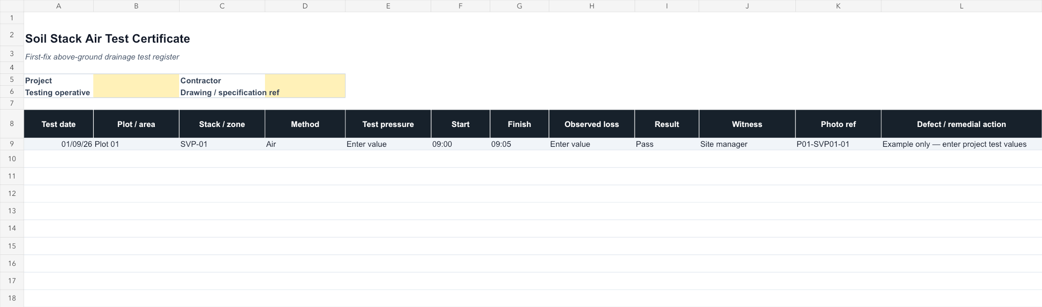 Soil Stack Air Test Certificate Template dashboard preview